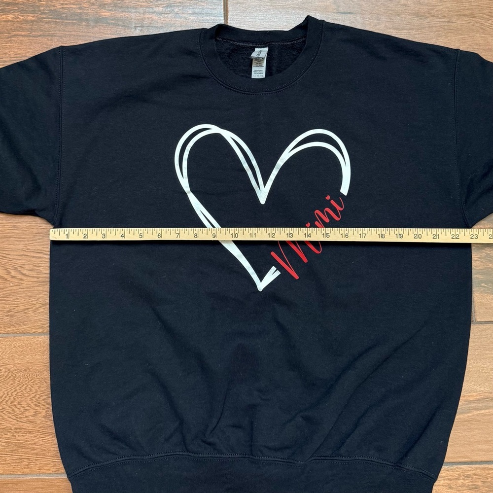 Mimi Heart Sweatshirt Black Red Silver Love Unisex Shirt Gildan Heavy Sz L - Picture 2 of 6